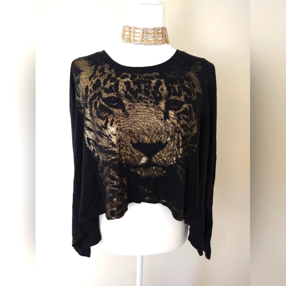 Sparkle & Fade Black And Gold Cheetah Long Sleeve Shirt -Small